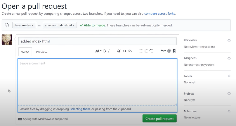 Open a pull request window